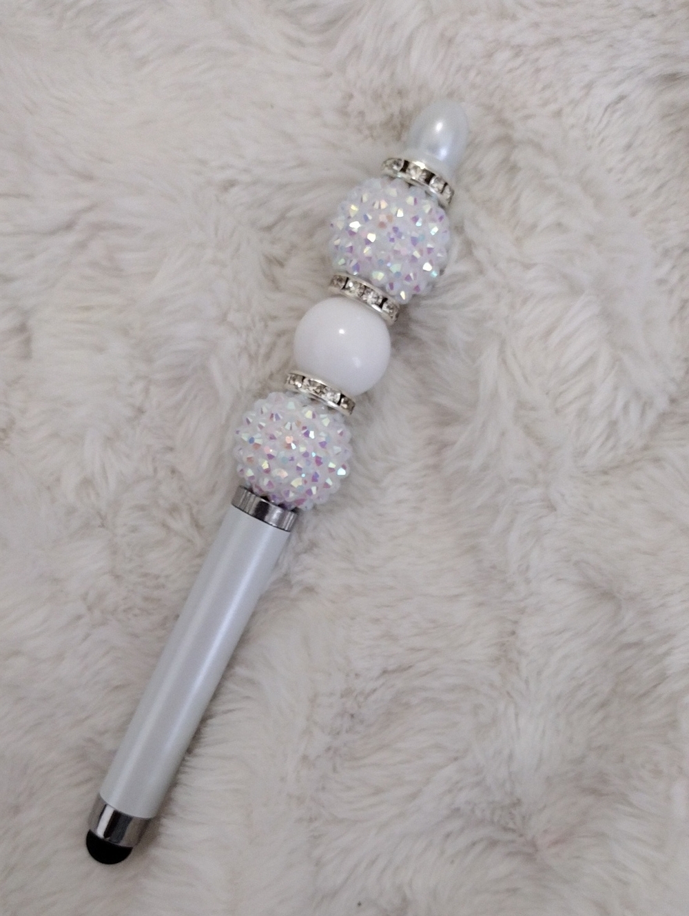 White Crystal Beaded Stylus & Pen